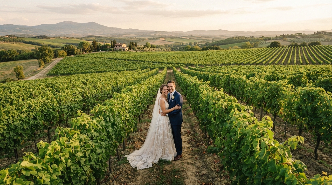 Couple Standing in Vineyard